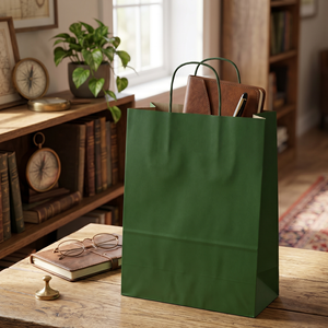 Luxury Eco-friendly <b>Biodegradable</b> Dark Green Kraft Gift <b>Paper</b> Shopping Bag Handmade Durable Carrier Hot Stamping Custom Design - Product Image 1