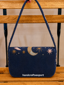 Bolso Bandolera de Lujo Hecho a Mano con Cuentas y Patrón de Luna y Estrella, Bolso de Hombro Seguro y Resistente con Diseño de Bordado Colorido - Product Image 3