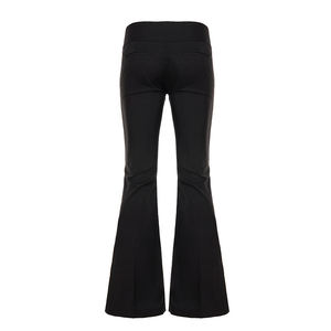 High Waist Flare Pants Solid <b>Black</b> Full Length Elastic Waist Casual <b>Women's</b> <b>Trousers</b> Autumn Woven Fabric <b>Trousers</b> Autumn <b>Satin</b> - Product Image 2