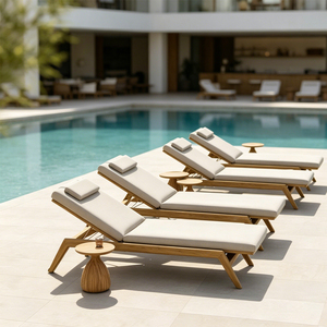 Chaise longue avec cadre en teck, pour piscine, Patio d'hôtel, expédition rapide, qualité commerciale directe d'usine - Product Image 1