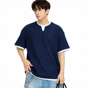 Camiseta de punto extragrande para hombre, estilo urbano |   Cuello en V de manga corta |   Transpirable y Ecológico |   Impresión Personalizada OEM al por Mayor - Product Image 5