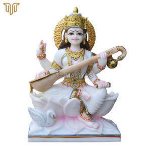 Murti de Mármol de Saraswati |   Ídolo de Saraswati en Mármol Blanco con Veena |   Estatua de Diosa Hecha a Mano para Templo, Mandir y Hogar - Product Image 2