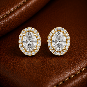 Oval Cut Lab Grown Diamond <b>Earrings</b> 14K 18K Solid Gold Four Prong <b>Halo</b> Stud DEF VVS Luxury Engagement <b>Earring</b> OEM ODM Wholesale - Product Image 1