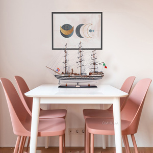 T003 - Handcrafted Amerigo Vespucci Painted Wooden Model Ship Nautical Cedar <b>Rustic</b> Home <b>Office</b> Decoration 95Lx27Wx81H Cm - Product Image 6