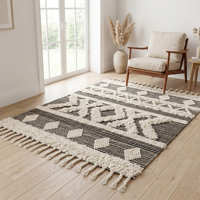 Tapis d'appoint moderne en coton de luxe à motifs géométriques, tissé à la main, motif noir, écologique, antidérapant, adapté aux animaux domestiques, réversible