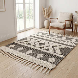 Handwoven Cotton Decorative <b>Rug</b> with Diamond Texture for Farmhouse Living <b>Spaces</b> - Product Image 5