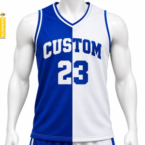 SAMAVIA Men's Reversible Basketball Jersey V-Neck Sleeveless <b>Mesh</b> Breathable Custom Print 23 <b>Blue</b> White Color Block - Product Image 1