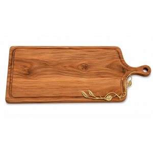 Planche à fromage en bois naturel en gros avec accent en feuille d'or et poignée, plateau de service décoratif en bois pour charcuterie, idéal pour les mariages - Product Image 1