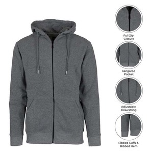 Survêtement gris à capuche pour homme, fermeture éclair intégrale, coupe décontractée, couleur unie, poches latérales, vêtement d'automne, 100 % coton - Product Image 3