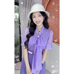 เสื้อเชิ้ตแขนสั้นผู้หญิงสไตล์ทางการ พร้อมลายดอกไม้ประดับ สำหรับใส่ทำงานหรือลำลอง คุณภาพสูง ซักได้ทุกฤดู - Product Image 5