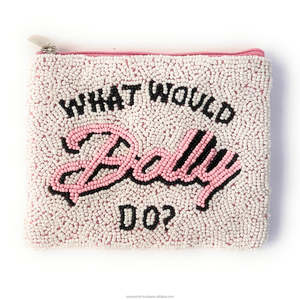 Trendy Would Dolly Do Beaded Clutch Bag Handmade Embroidered <b>Sequin</b> Zipper Pouch for White Statement Purse Gift Unisex - Product Image 4