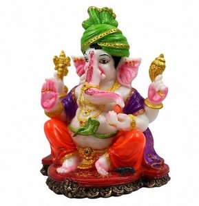 Colorful Resin Ganesh Statue Hindu God Figurine Sitting <b>Elephant</b> Deity Ornament for Home <b>Decor</b> Tabletop - Product Image 1
