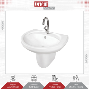 Lavabo de Cerámica de Diseño Único, de Alta Calidad, Suministro Directo de Fábrica, Montado en la Pared, con Medio Pedestal - Product Image 3