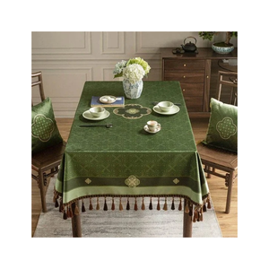 Striped Embroidered Blue Cotton <b>Tablecloth</b> Tassels Classic Style Washable Waterproof Oilproof Home Use 70x70 Inches 180 GSM GOTS - Product Image 1