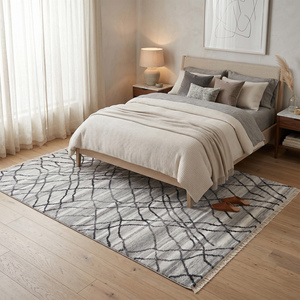 Tapis en laine gris ivoire DECORDEC, tufté à la main, antidérapant, écologique, design moderne, lignes abstraites entrecroisées, poils épais pour salon - Product Image 3