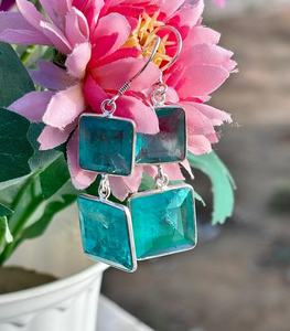 Paraiba Tourmaline Dangle <b>Earrings</b> Neon <b>Blue</b> Sterling Silver Drop <b>Stud</b> Luxury Handmade Jewelry Elegant Gift - Product Image 3