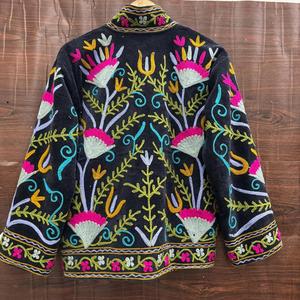 <b>Womens</b> <b>Black</b> <b>Velvet</b> Embroidered <b>Jacket</b> Boho Floral Ethnic Vintage Statement Coat - Product Image 6