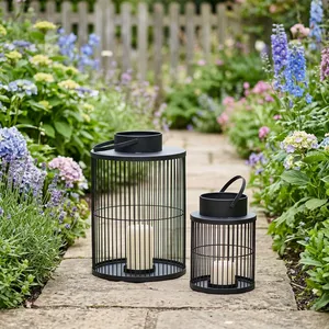 Iron <b>Lantern</b> <b>Candle</b> <b>Holder</b> with Handle for Home Decoration Black finish - Product Image 2