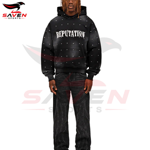 Sudaderas con Capucha Personalizadas de Alta Calidad, con Pedrería, Estampado Puff, Estilo Vintage, Oversize, Negras, con Gráficos, para Hombre - Product Image 4