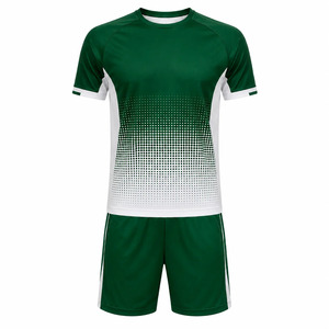 Ensemble d'uniformes de football pour hommes, vert et blanc dégradé, sublimé, manches courtes, shorts à taille élastique, col rond, évacuation de l'humidité - Product Image 5