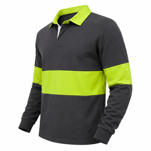 Men's Long Sleeve High Visibility <b>Polo</b> <b>Shirt</b> Color Blocked Knitted Polyester <b>Work</b> Wear with Pocket Quick Dry Design - Product Image 1