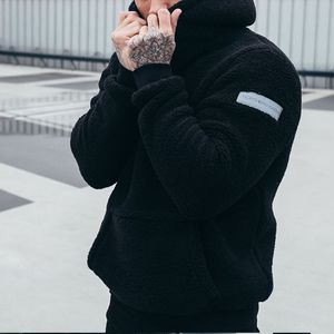 <b>Men's</b> Blue Fleece Hooded Sweatshirt Oversized Casual Winter <b>Pullover</b> With Pocket Regular Sleeve Knitted Solid Color - Product Image 2