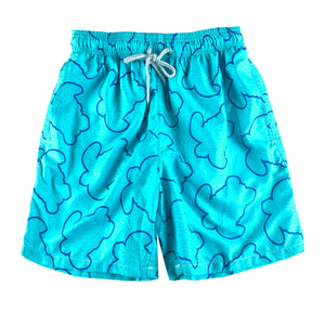 กางเกงว่ายน้ำชายพิมพ์ลายเปลวไฟสีน้ำเงิน แห้งเร็ว เอวกลาง มีเชือกผูก ลำลอง ผลิตจากโพลีเอสเตอร์ 100% - Product Image 1