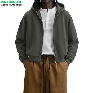 Sweat-shirt à capuche zippé intégral pour homme, en polaire épaisse et chaude, coupe ample, uni - Product Image 1