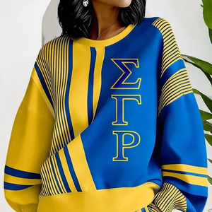 เสื้อสเวตเชิ้ตแขนลายทาง Sigma Gamma Rho Sorority สีน้ำเงินเหลือง แฟชั่นเสื้อผ้าสไตล์กรีกสำหรับผู้หญิง เสื้อพูลโอเวอร์ลำลอง - Product Image 1