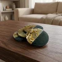 Ensemble de sous-verres artisanaux en pierre noire et agate naturelle, sous-verres décoratifs ronds pour table, maison, hôtel, restaurant, bar