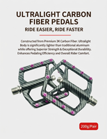 Pedales de Bicicleta MTB BMX Ultraligeros de Fibra de Carbono, Plataforma Plana con 8 Rodamientos Sellados para Eje de Titanio C060 GINEYEA, Bicicleta de Montaña