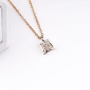 Custom Princess Cut <b>Letter</b> Pendant Necklace with Moissanite and Diamond Charm Trendy Gold Plated Silver Jewelry for Women - Product Image 4