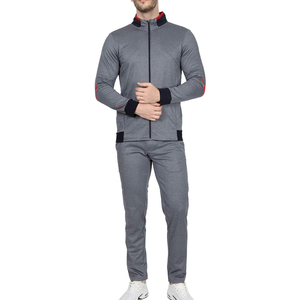 Ensemble de survêtement gris pour homme, fermeture éclair intégrale, couleur unie, design sportif, col montant, manches longues, respirant, en polyester, pour l'automne - Product Image 1