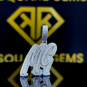 Pendentif personnalisé avec nom Hip Hop pour enfants et hommes, en moissanite taillée, design géométrique effet glacé, en argent sterling 925, serti griffes, cadeaux - Product Image 2