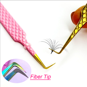 Pinzas para Extensión de Pestañas con Punta de Fibra Rosa y Logotipo Personalizado, Pinzas de Acero Inoxidable de 75 y 90 Grados para Marca Privada - Product Image 1