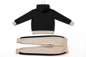 Ensemble de survêtement unisexe en polaire écologique avec capuche et pantalon de jogging, noir et beige, coupe décontractée, logo lettré, hiver - Product Image 2