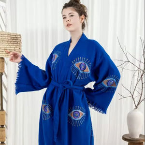 2026 Kimono largo de algodón con estampado a mano de Ojo Turco, estilo hippie, étnico bohemio, para mujer, ideal para playa y festivales - Product Image 1