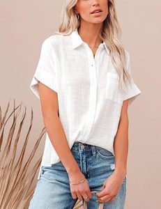 Camisa de Lino Francés 100% para Mujer, Hecha a Medida, con Botones, Manga Corta, Verano 2026, Blusas de Lino con Bolsillo, Venta al Por Mayor OEM - Product Image 4