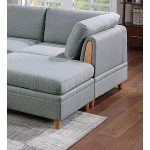 Cuscino Angolare Dorris in Tessuto Grigio Chiaro per Divano da Soggiorno con Gambe in Legno, Design Elegante e Confortevole - Product Image 4