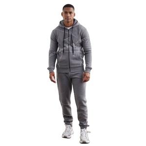 Ensemble de survêtement d'hiver pour homme en molleton 100 % coton, sweat à capuche zippé et pantalon de jogging, vêtements de sport, logo personnalisé, léger et respirant - Product Image 1