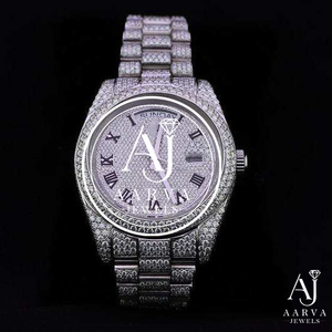 Reloj de Lujo con Incrustaciones de Moissanita, Cuarzo, Acero Inoxidable, Esfera Analógica con Números Arábigos y Correa para Hombre y Mujer - Product Image 1