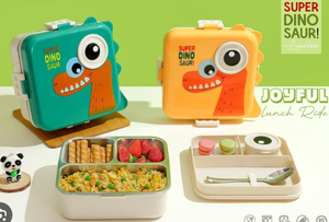 Cartoon Cute Square Children's Bento Box Dipping Sauce Box Utensils BPA Free Plastic Stainless Steel 3 Compartments <b>Microwave</b> - Product Image 3