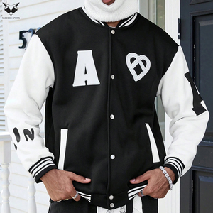 Customized Logo <b>Men</b> Varsity <b>Jacket</b> Black <b>White</b> Patchwork Streetwear Bomber <b>Jacket</b> Custom Branding Minimalist Baseball Coat - Product Image 3