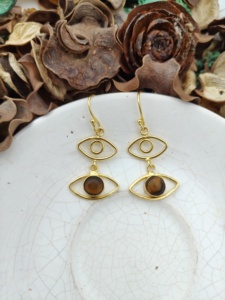 Boucles d'oreilles pendantes en laiton plaqué or avec motif géométrique œil taillé émeraude, bijoux tendance pour femme pour les occasions festives - Product Image 2