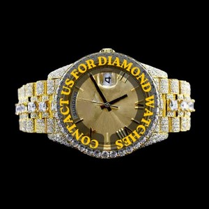 Wholesale Price Shiny Moissanite Diamond Gold Pelted Round Dial Auto Date Features Full Iced Exclusive Design Hip Hop Watch - Product Image 1