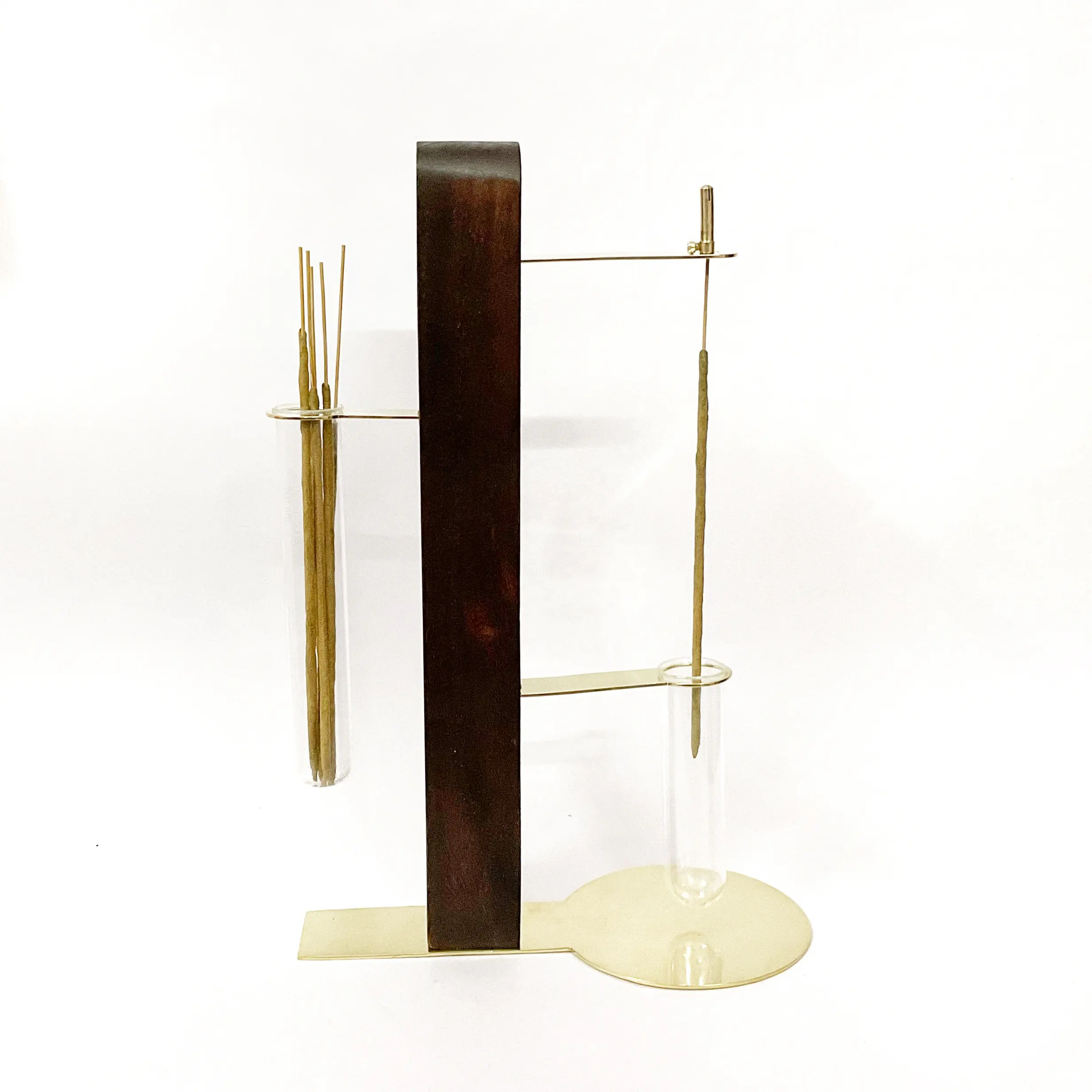 Handmade wooden brass borosilicate statement reverse incense stick holder latest design home decor meditation luxury
