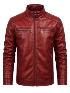 Veste de moto pour homme personnalisée, écologique, en laine/nylon, avec col montant et logo frontal, coupe ajustée, fermeture éclair, poches - Product Image 3