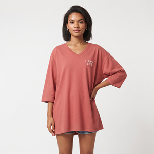 Wholesale Women's Long Sleeve Oversized V Neck Cotton T Shirt Relaxed Fit Casual Drop Shoulder Custom Pullover <b>Top</b> - Product Image 3