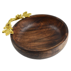 Bol de service classique en bois de forme ronde pour la cuisine, la table et la vaisselle, avec poignée en métal. - Product Image 6