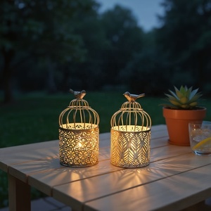 Bird Cage Style Moroccan <b>Lantern</b> <b>Set</b> with Intricate Metal Cutwork Candle Holders for Elegant Home Table Decor - Product Image 4